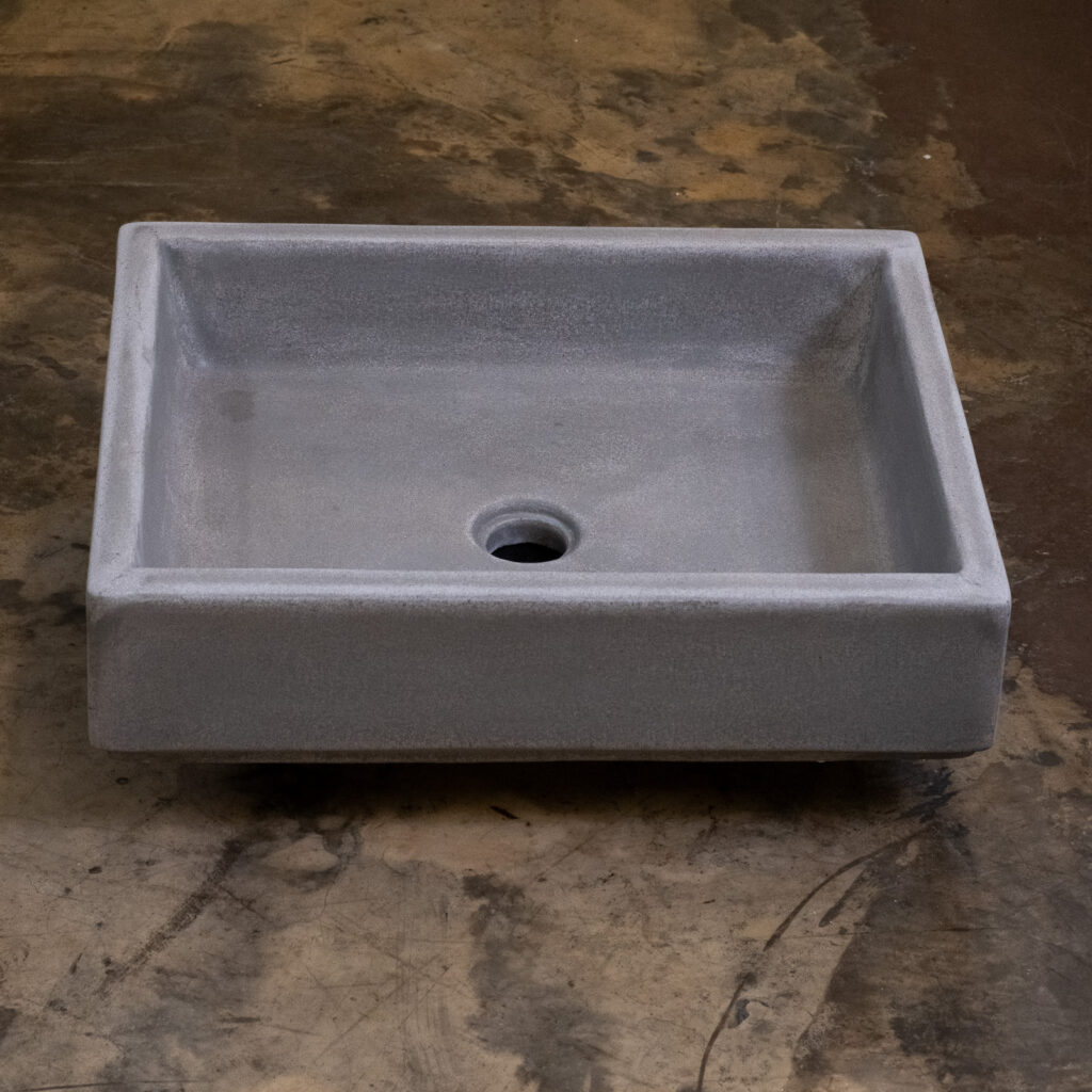Side view of Stonecast's Bauhaus Basin in Wolf Grey